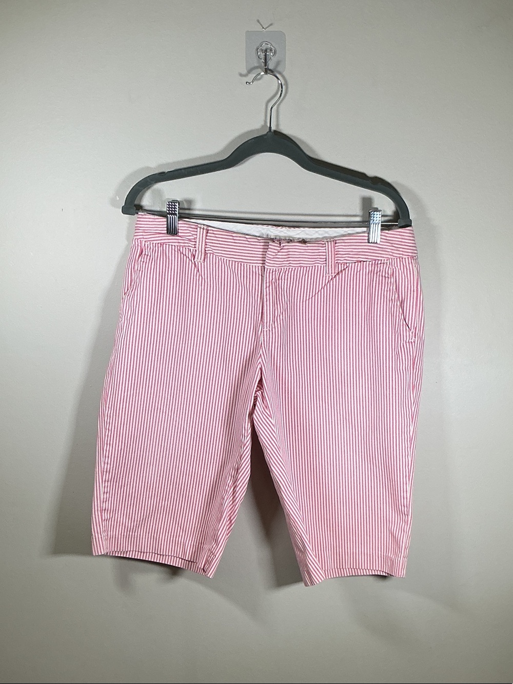 American Eagle Pink White Striped Bermuda Shorts Size 10